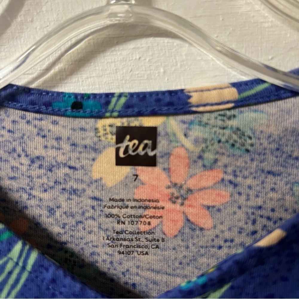 Tea Collection Girl's Blue Floral Print Dress Size 7 - Picture 3 of 4